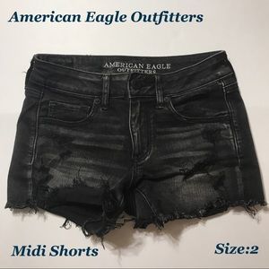 Black Distressed Midi Shorts
